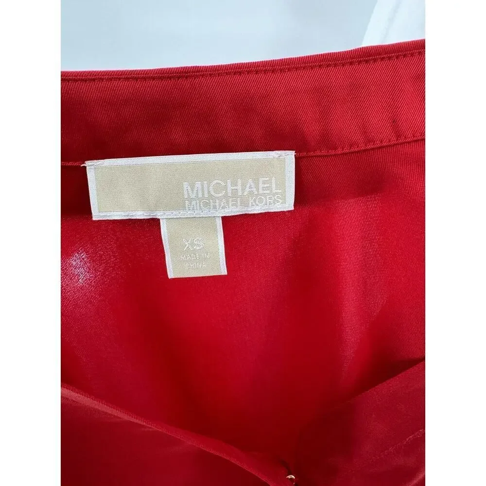 Michael Kors Blouse Size XS Logo Red Career Business Office Flowy​​​ - Picture 4 of 16